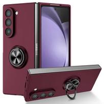 Magnetinio žiedo plastikinis telefono dėklas, skirtas Samsung Galaxy Z Fold 6 5 4 3 Fold6 Fold5 Fold4 Fold3 5G 5G su vyrių apsauginiu dangteliu For Galaxy Z Fold6 vyno raudonos spalvos