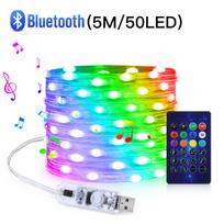 5M 10M 20M LED girlianda Kalėdinės lemputės Išmaniosios Bluetooth USB Muzika Girlianda gatvės dekoravimui Vestuvių Gimtadienio vakarėlio dekoras namams 5m
