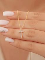 Women's Gold Diamond Cross Pendant Clavicle Necklace auksas