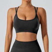 Double Straps Seamless Sports Bra Padded Workout Crop Top for Yoga Gym Fitness S juoda