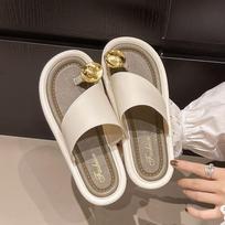 Women's Embellished Slide Sandals - One Strap for Summer 36 balta