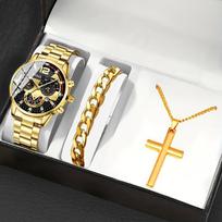 3-Piece Men'S Watch Set Men'S Fashion Quartz Pointer, Watch Set