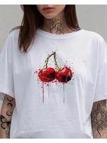 T-shirt with paint-splatter cherry print (summer style) XL