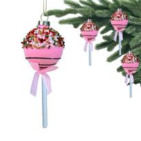 Bombka kształtka szklana - różowy cake pop z posypką , ciasteczkowy lizak 13x5x5 cm