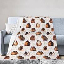 Guinea Pig Flannel Blanket Lovely Cartoon Animal Red Strawberry Blankets for Couch Bed Sofa Pet Hamster Floral Throw Blanket Size: 75*100cm, Weight: 230 GSM