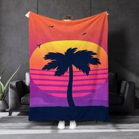 Tropical palm tree sunset pattern Flannel printed blanket suitable for all seasons suitable for living room office sofa travel Size: 75*100cm, Weight: 230 GSM