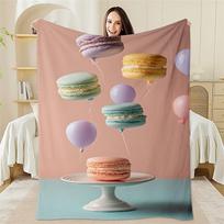 Macaron balloon cake pattern Flannel printed blanket suitable for all seasons suitable for living room office sofa and travel Size: 75*100cm, Weight: 230 GSM