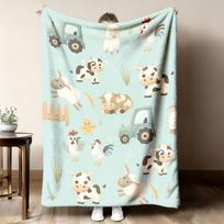 Cartoon Truck & Cow Farmer Animal Art Blanket - Soft Comfortable All-Season Multi-Purpose Throw for Bed, Sofa & Travel Gift Size: 75*100cm, Weight: 230 GSM