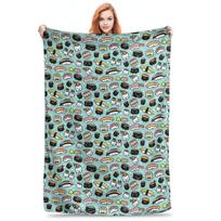 Cute Sushi Pattern Kawaii Sushi Characters Blanket Portable Flannel Sofa Throw Blanket for Couch Bedding Office Throws Bedspread Size: 75*100cm, Weight: 230 GSM