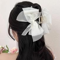Sweet Bow Shark Clip Large Women Hair Grab Luxury Chiffon Hair Claw  Hair Accessory balta
