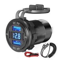 12V USB C Charger Outlet Aluminum Car Charger Socket Dual PD and Dual QC3.0 Car USB Port for Boat Marine Truck RV Motorcycle