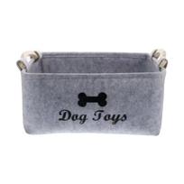 Soft Plush Dog Toy Storage Basket With Wooden Handle Perfect For Organizing Pet Supplies At Home One Size šviesiai pilka spalva