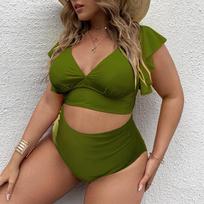 Moteriškas didelio dydžio bikinis seksualus maudymosi kostiumėlis aukštu juosmeniu paplūdimio maudymosi kostiumėlis Push Up moteriškas vasaros maudymosi kostiumėlis 4XL L armijos žalia spalva