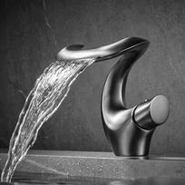 Brass waterfall Bathroom Basin Faucet Deck Installation Hot And Cold Mixed Tap Brushed Gold/Grey Single Handle Lavotory Faucet pilka spalva