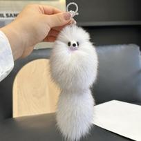 Cute Fox Hair Little Fox Car Keychain Light Luxury Pendant Plush Fur Shaped Cute Doll  Bag Hanging Decoration Gift gray