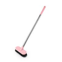 1PC long handle hard bristle floor brush, toilet brush floor wash brush, bathroom floor seam wall cleaning brush, tile cleaning artifact rožinė