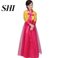 Exquisite Clothing 1 Set Korean Hanbok Girls Dance Costume Bow Decoration Embroidered Design for Performances Photography Performance 130cm geltona