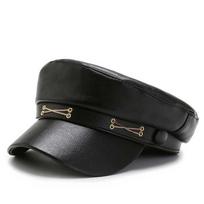 British Style Winter Girl PU Leather Women Berets Painter Cap Korean Style Octagonal Hat Navy Hat A