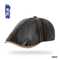 Mens Cotton Beret Hat Retro Artist Cap Vintage Denim Style Adjustable Foldable All M 56-59 cm juoda