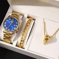 3-Piece Men'S Watch Bracelet Necklace Set Men'S Fashion Quartz Watch