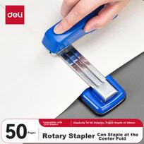 Deli 50-Page Rotating Stapler, Medium-Sized Thick Layer Binding, Detachable Office Supplies, Blue 0414S