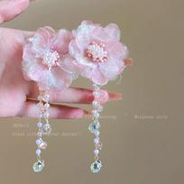 Pink Tassel Flower Pearl Choker Necklace for Women, Exaggerated Seaside Vacation Lolita Dress Matching Jewelry