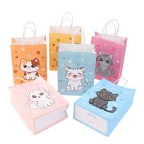 6Pcs Colorful Cartoon Cat Paw Print Paper Candy Bags Gift Bags With Handles For Pet Theme Kid Birthday Party Decorations Favors one size