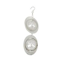 Life of Tree Stainless Shiny Outdoor Garden Home Decoration Ornaments Wind Chimes Wind Spinner silver-two rings
