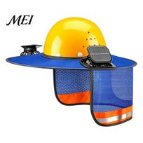 Ventilated Helmet Visor Hat Neck Shield with Fan, Ventilation Mesh Design, Full Brim Anti-deformation Sun Protection Guard for Construction A mėlyna