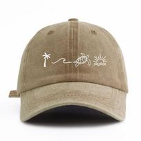 A Printed Baseball Cap Featuring Palm Trees Turtles And The Sun Combining Classic Style with Softness And Comfort It Has an 1pc