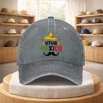 Viva Mexico Sombrero Print Washed Denim Baseball Cap Adjustable Casual Street Style Hat for Unisex 1pc