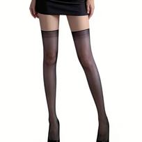 1 Pc Women'S Black Aurora Shiny Thigh High Stockings, High-Stretch Sexy Hosiery For Nightclub & Y2K Streetwear Outfits One Size