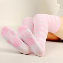 Over Above Knee Socks Womens Striped Thigh High Stockings Cat Paw Ladies Girls Black White Pink Long Cosplay Lolita Harajuku Y2K One Size