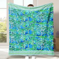 Tropical Palm Tree Blanket Blue Green Watercolor Design Summer Vibes Soft Fleece Throw Perfect for Beach or Home Decor Size: 75*100cm, Weight: 230 GSM