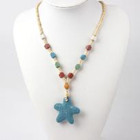 Colorful Volcanic Rock Necklace Adjustable Starfish Clavicle Chain  Gift Giving Style D