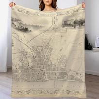 Old Brighton UK Map (1851) Vintage Southern England City Atlas Throw Blanket Luxurious Soft Blanket Holiday Gift for Family Size: 75*100cm, Weight: 230 GSM