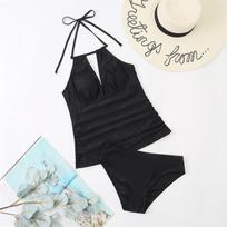 Bikini Two Pieces Swimsuit High Wasit Lace Up Swimwear Sexy Deep V Neck Backless Bathing Suit Female Beach Wear XL juoda