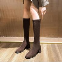 Selected square head suede but knee boots women's autumn new thick heel thin retro middle heel 35 tamsiai ruda spalva