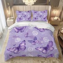 3 Pcs Dreamy Purple Butterfly Romantic Luxury Duvet Cover Set Queen King Size All-Season Bedding For Bedroom Home Decoration EU Single(135x200cm)