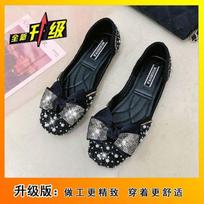 Shallow fairy shoes cover feet flat beanie shoes versatile bow single shoes women 2025 summer and autumn new pearl sequins 35