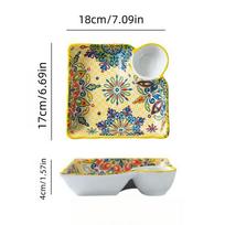 Bohemian dumpling plate with vinegar dish, household ceramic plate, segmented breakfast plate, high-end dumpling-specific plate 7.09 inches gray