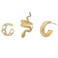 New Personality Gold Color Clip Earrings Fake Piercing Jewelry Set Fashion Lines Snake C-shape Ear Cuffs for Women Party Gift auksas