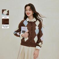 INMAN Women's Short Collegiate Argyle Knit Cardigan M