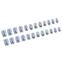 24Pcs Press on Nail Glossy Purple Full Cover Acrylic Nail with Floral Pattern Stick on Nail for Women and Girls 1