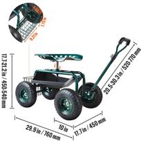 SucceBuy Garden Cart Rolling Workseat with Wheels Gardening Stool for Planting 360Degree Swivel Seat Wagon Scooter with Steering žalia