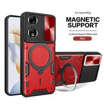 Funda For Honor 90 5G Case Shockproof Armor Magnetic Metal Ring Phone Case For Honer Honar 90 Honor90 Slide Camera Protect Cover For Honor 90 raudona