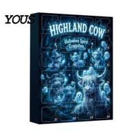 Spooky Ghost Ornament Set Highland Cow Halloween Advent Calendar 2026, 24 Days Countdown Day with Acrylic Ornaments, Collectible Gifts for Kids, D