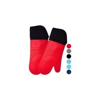 HOMWE Extra Long Silicone Oven Mitts (1 Pair) - 14.7-inch Heat-Resistant to 450F, Quilted Liner, FDA-Approved Silicone, Red