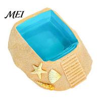 Hermit Crab Supplies Beach Pool Habitat Ornament with Climbing Ramp & Starfish Shell Reptile Water Basin Conch Decor, Decoration for Small Crabs