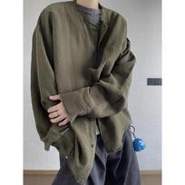 Retro Raw Edge Linen Shirt Men's Summer Long-sleeved Shirt Sun Protection Jacket L žalia